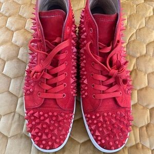 CHRISTIAN LOUBOUTIN
Louis Spike Suede High Top Red Sneaker 45.5